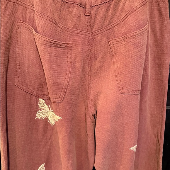 NWOT POL cottagecore bohemian butterfly embroidered Rust Button-Front Pants M - Picture 6 of 8